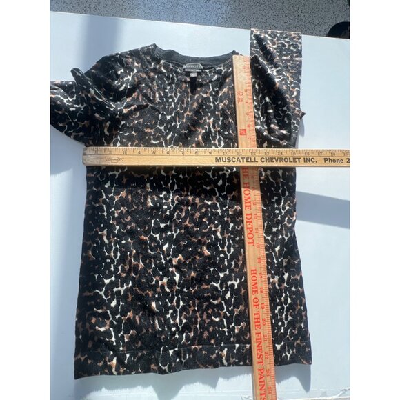 Talbots Sweater Size XS Leopard Print Pure Merino Wool Black Brown Long Sleeve - Picture 4 of 7